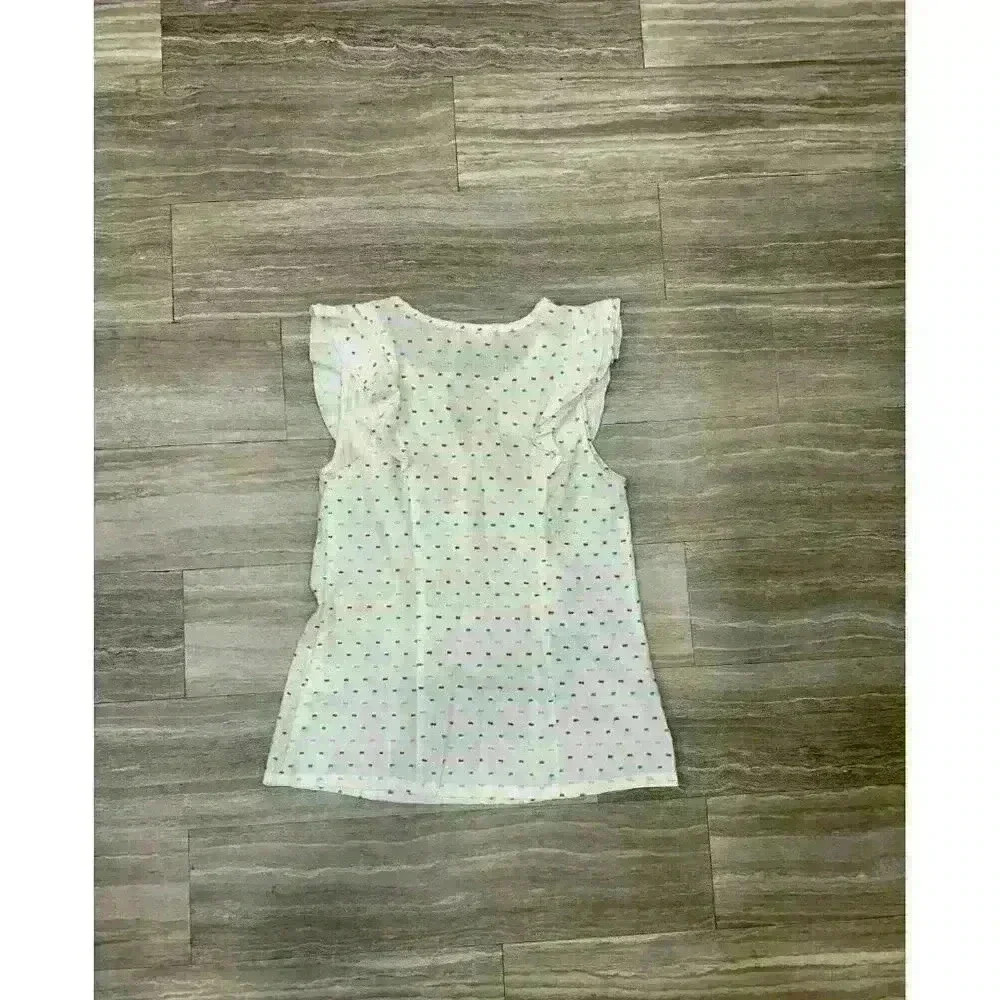 Mod Cloth White Ruffle Sleeveless Tank Top with Stitched Polka Dots Womens S - Picture 7 of 7